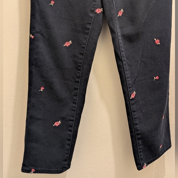 PacSun Rose Embroidered Black High Rise Mom Jeans Straight Ankle Length- 24 - Picture 8 of 13